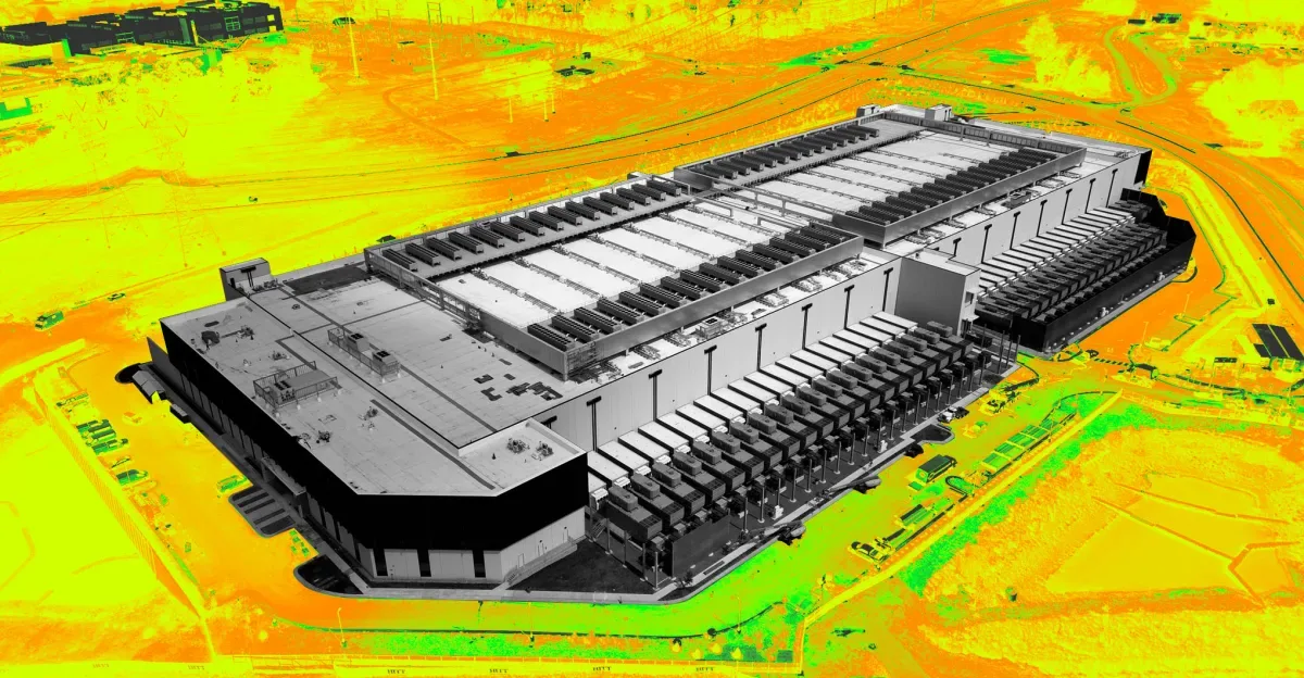Photo collage of a data center.
