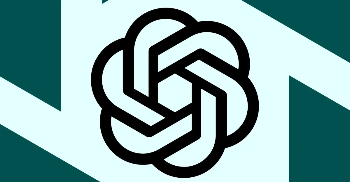 Open AI logo on a graphic green backround.