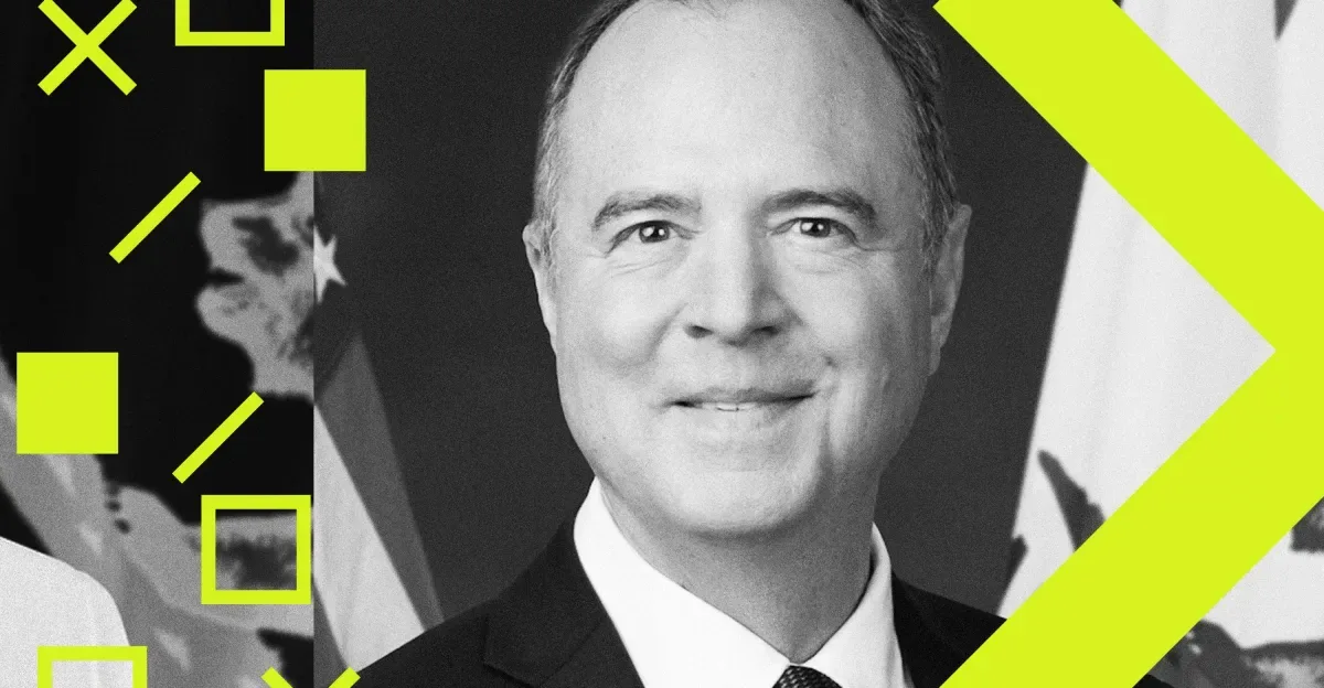 A stylized illustration of CA Sen. Adam Schiff’s official portrait